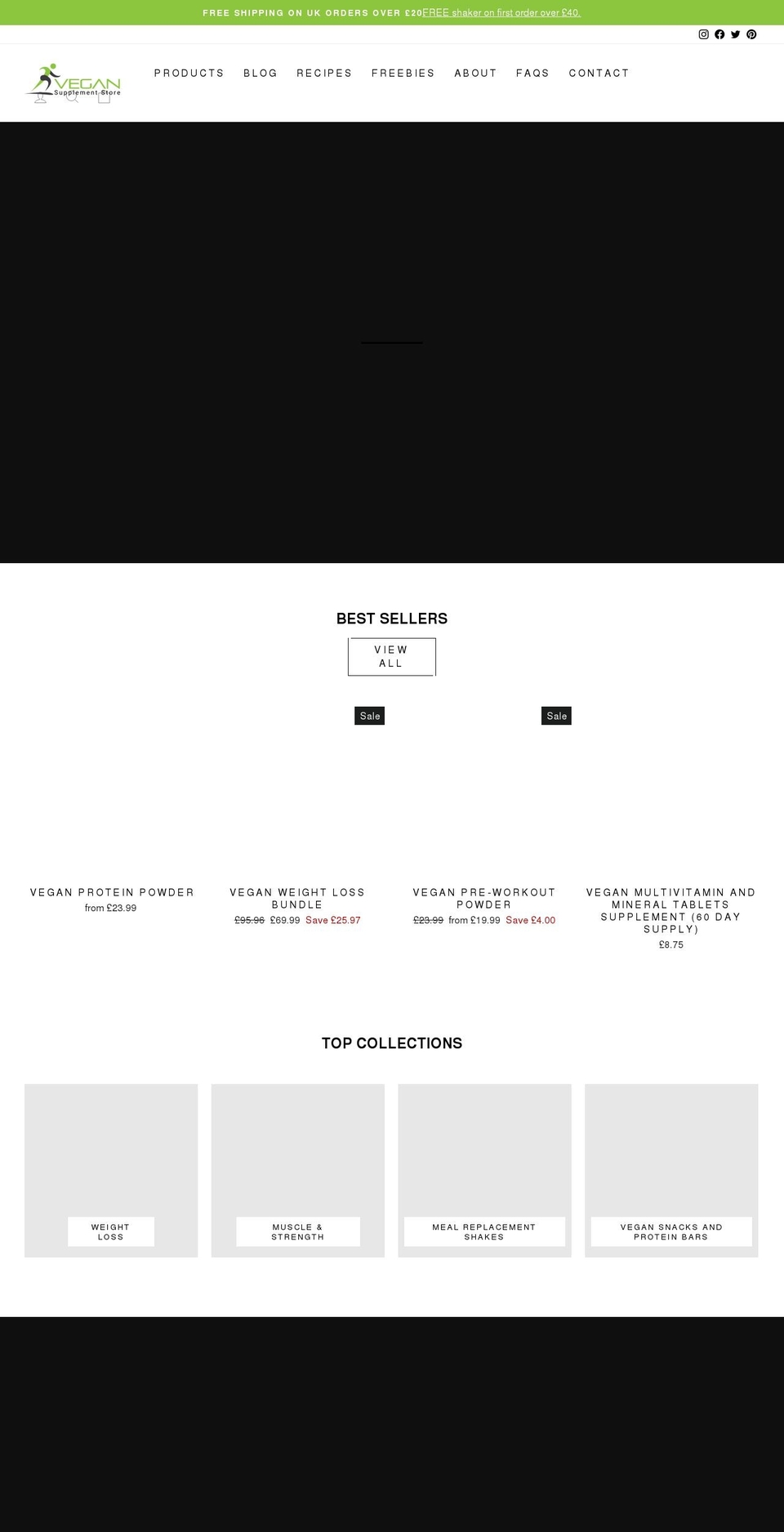 vegansupplementstore.co.uk shopify website screenshot