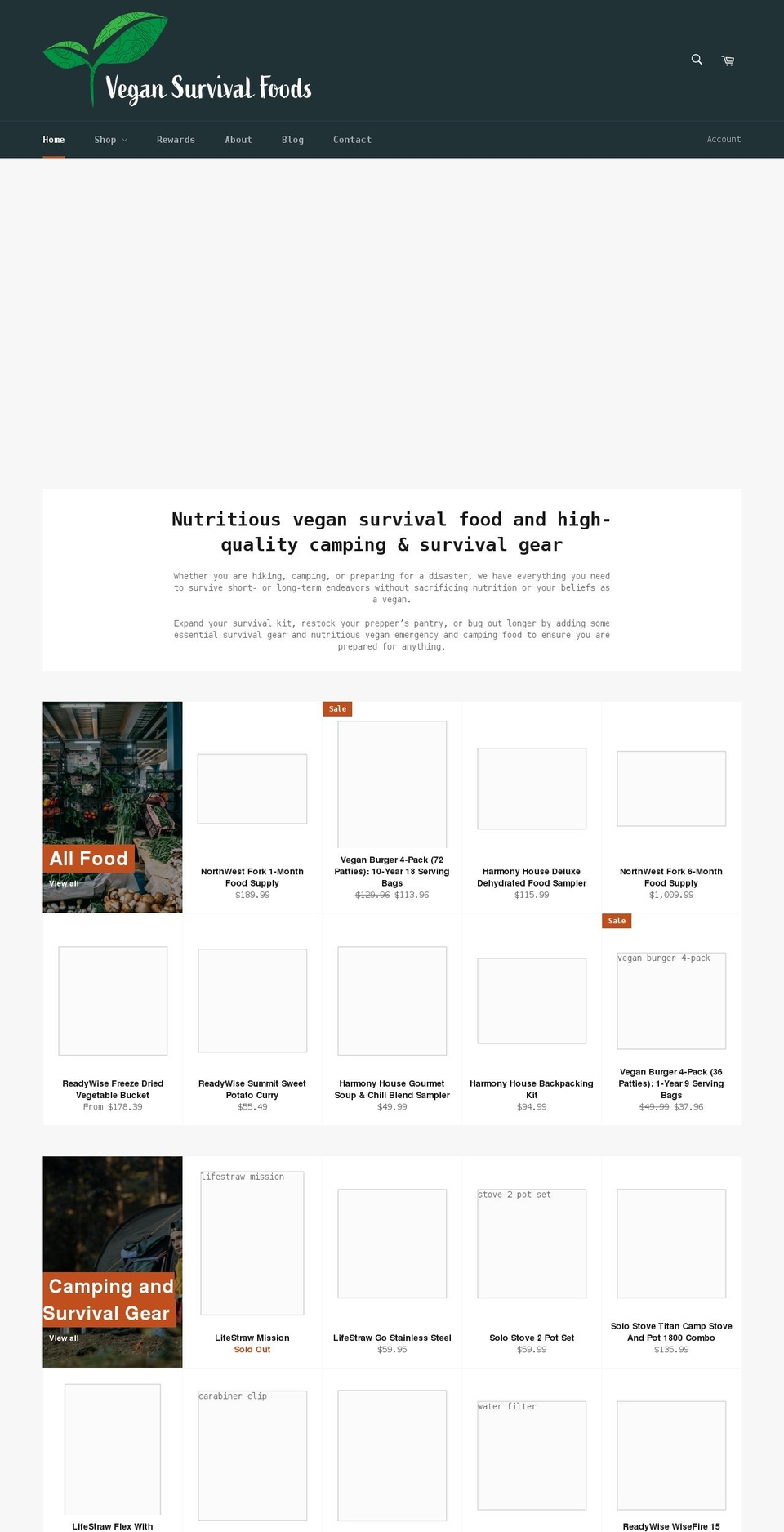 vegansurvivalfoods.com shopify website screenshot