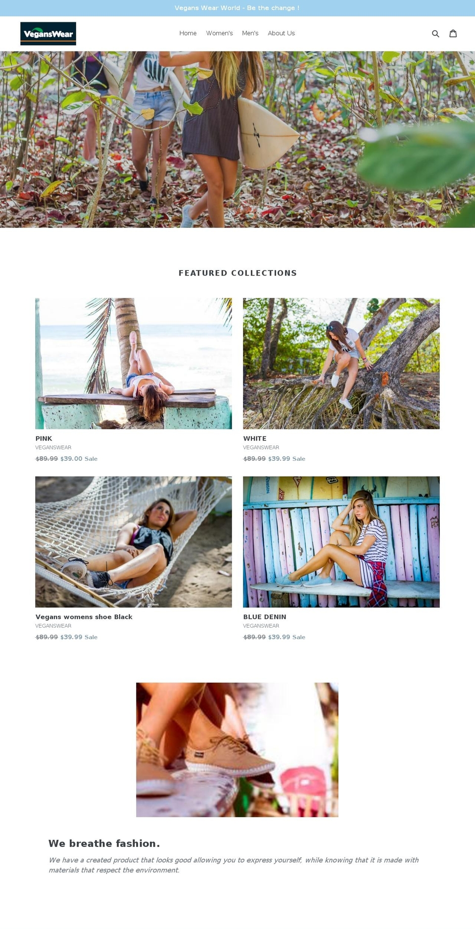 veganswear.com shopify website screenshot