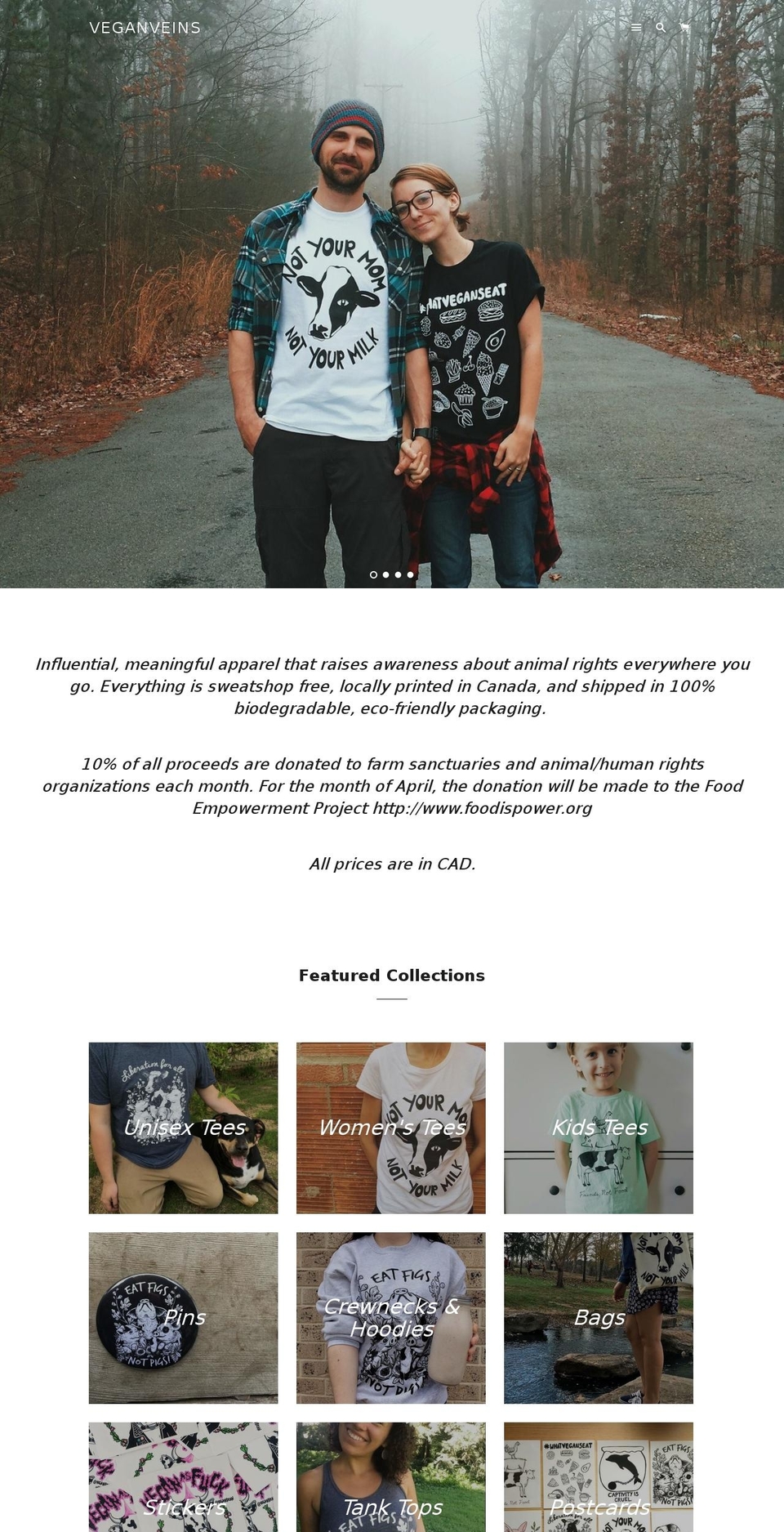 veganveins.ca shopify website screenshot