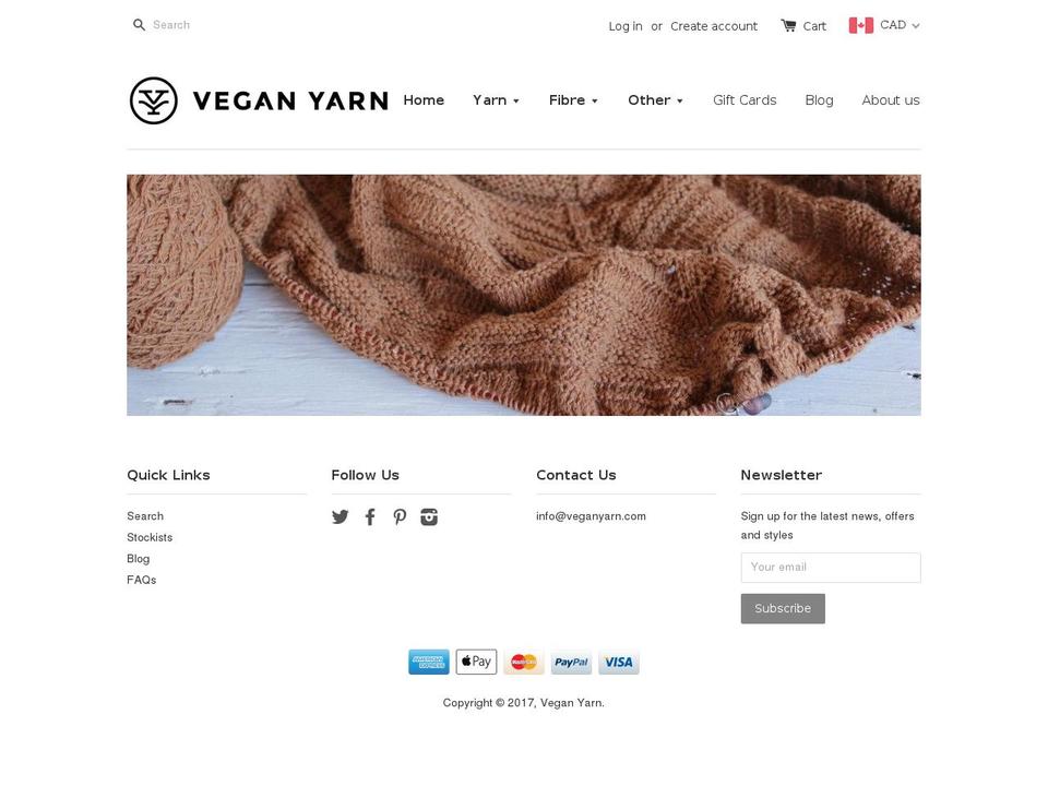 veganyarn.com shopify website screenshot