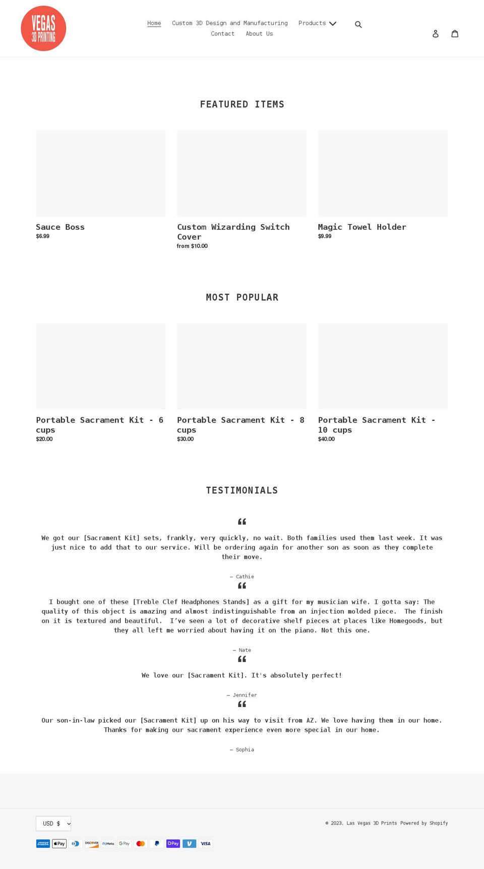 vegas3dprint.com shopify website screenshot