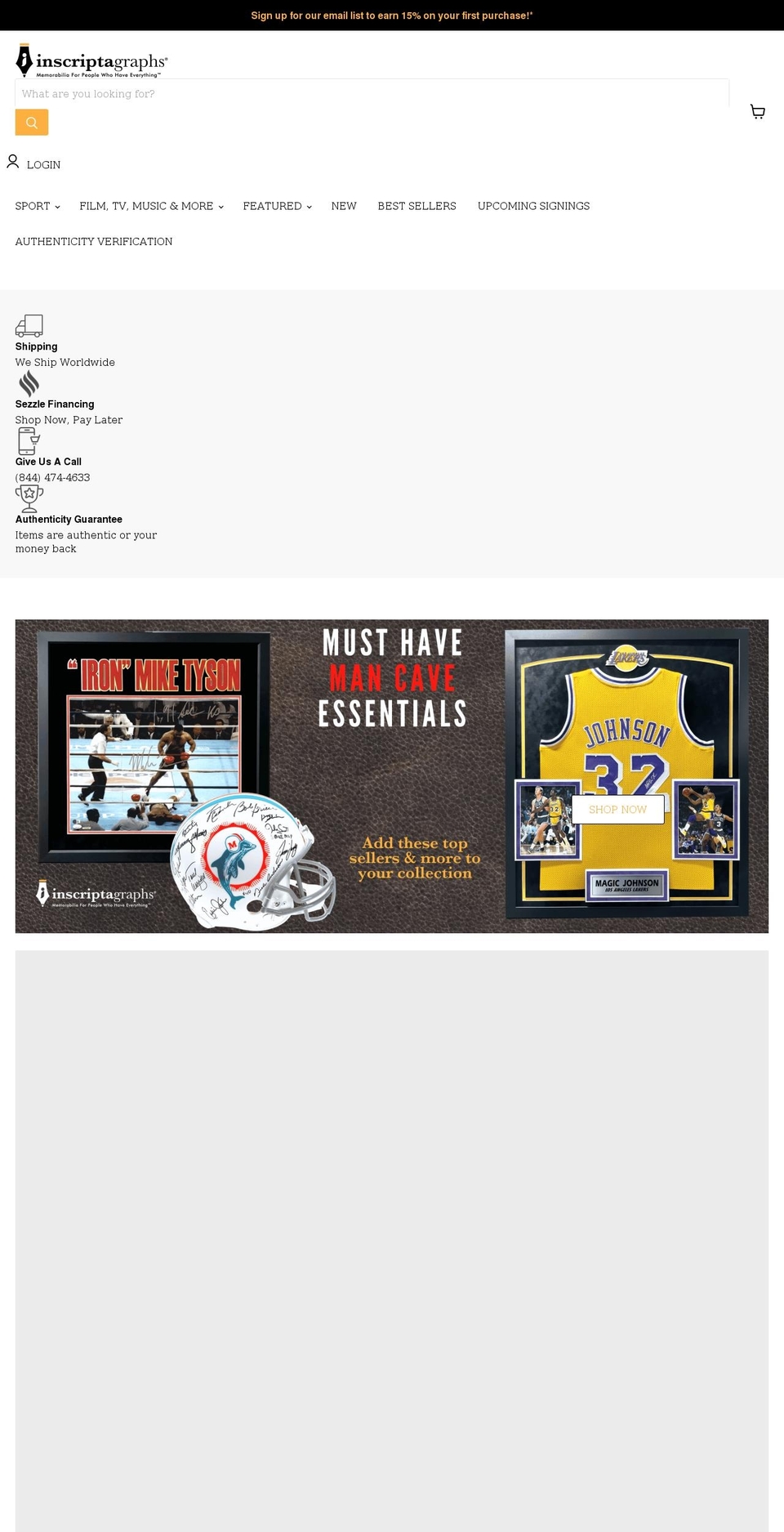 vegasautographs.com — Shopify storefront screenshot
