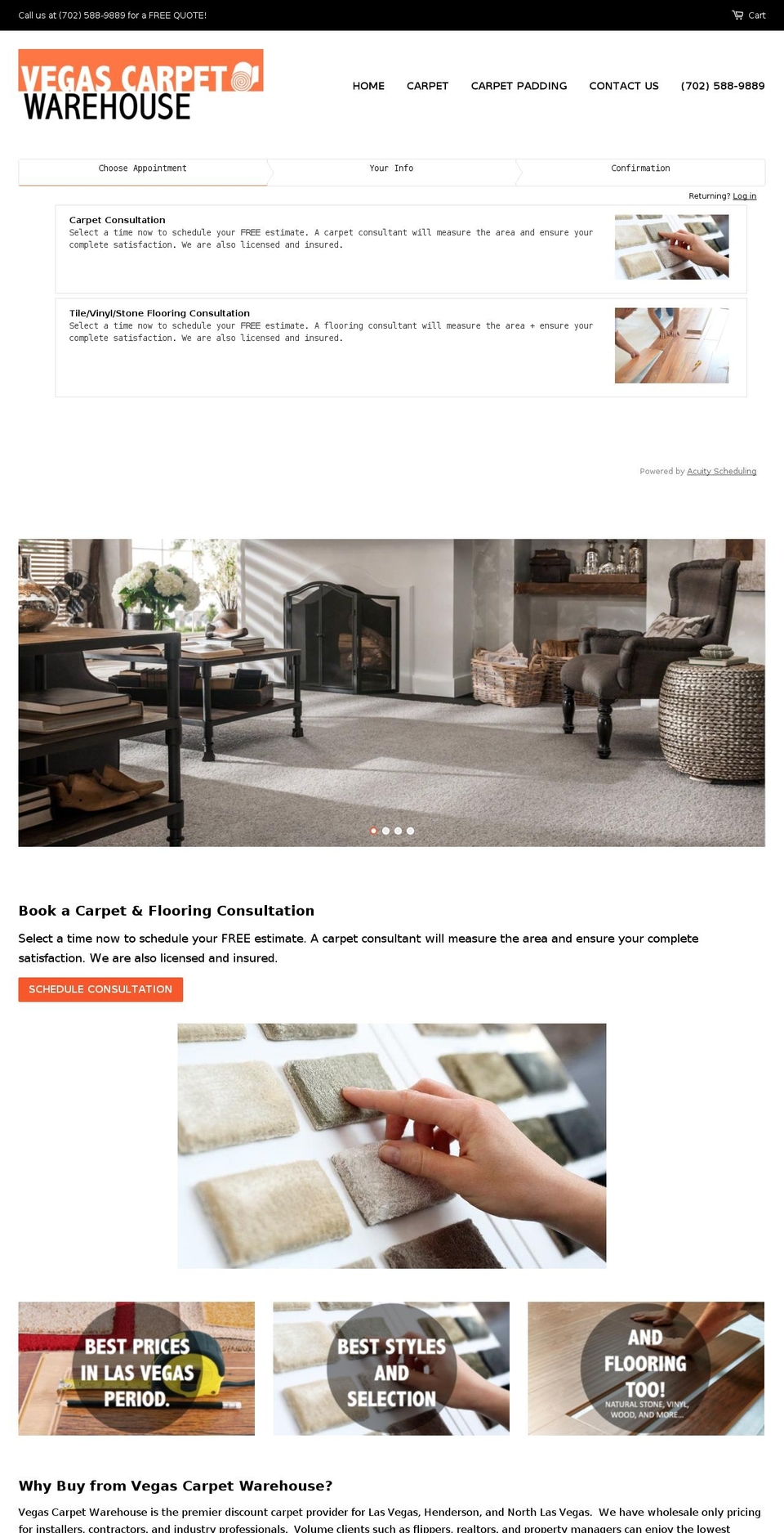 vegascarpetwarehouse.com shopify website screenshot