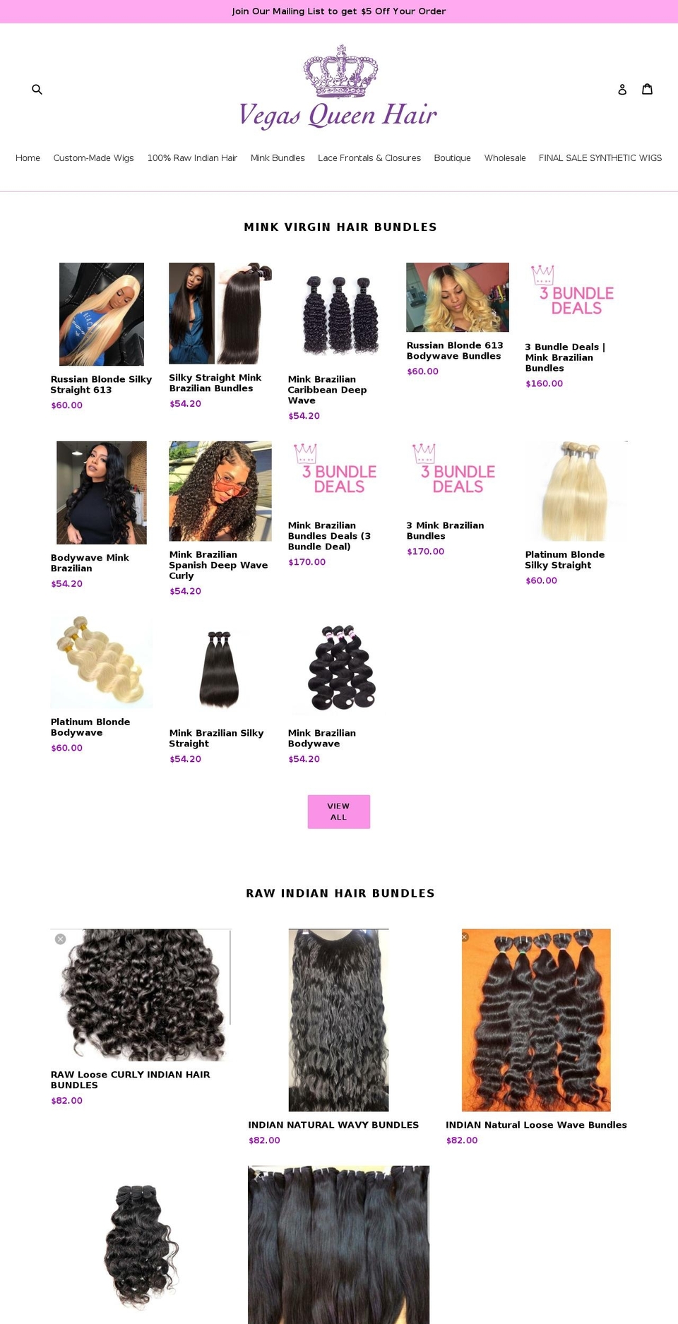 vegasqueenhair.com — Shopify storefront screenshot