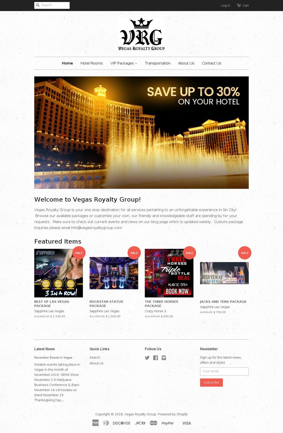 vegasroyaltygroup.com — Shopify storefront screenshot