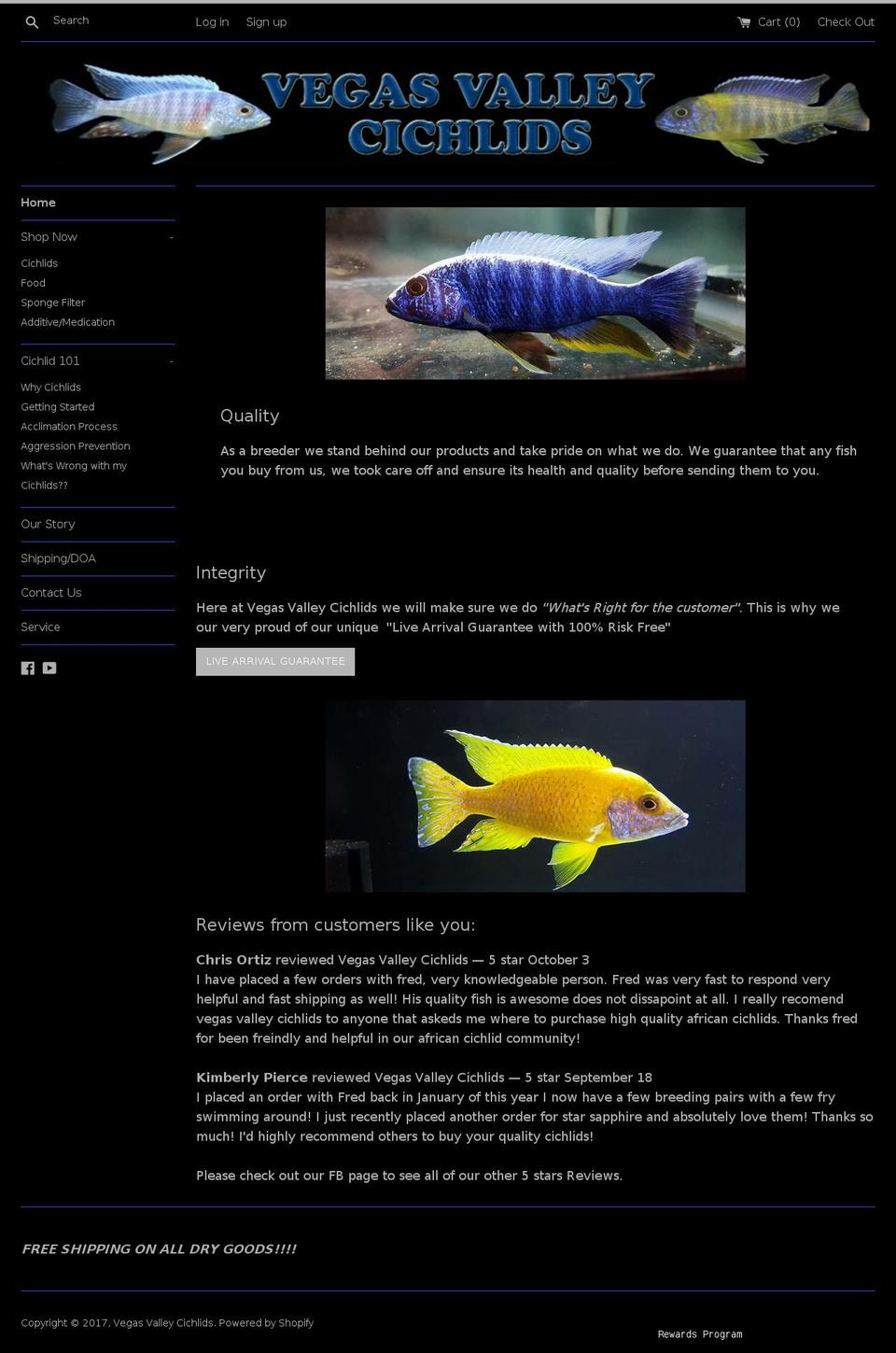 vegasvalleycichlids.com shopify website screenshot