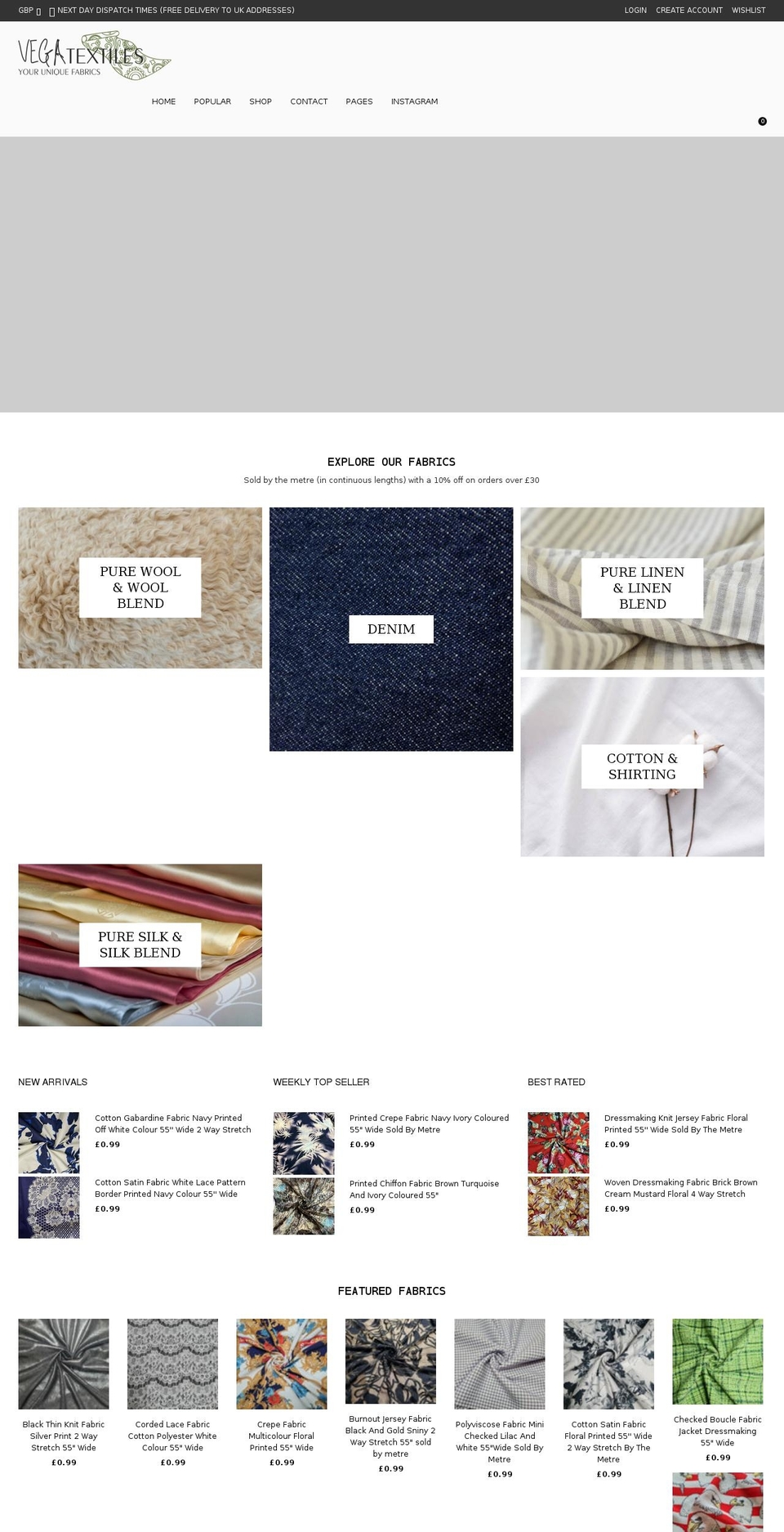 vegatextiles.co.uk shopify website screenshot