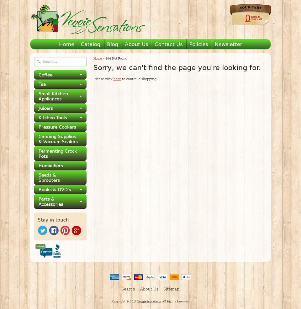 veggiesensations.net shopify website screenshot