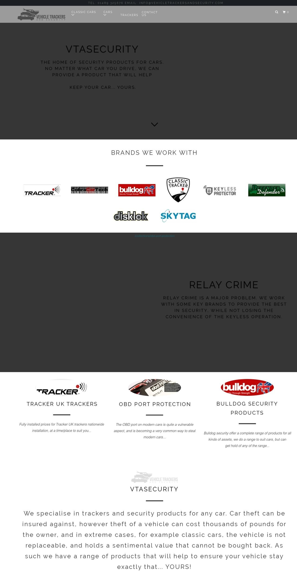 vehicletrackersandsecurity.com shopify website screenshot