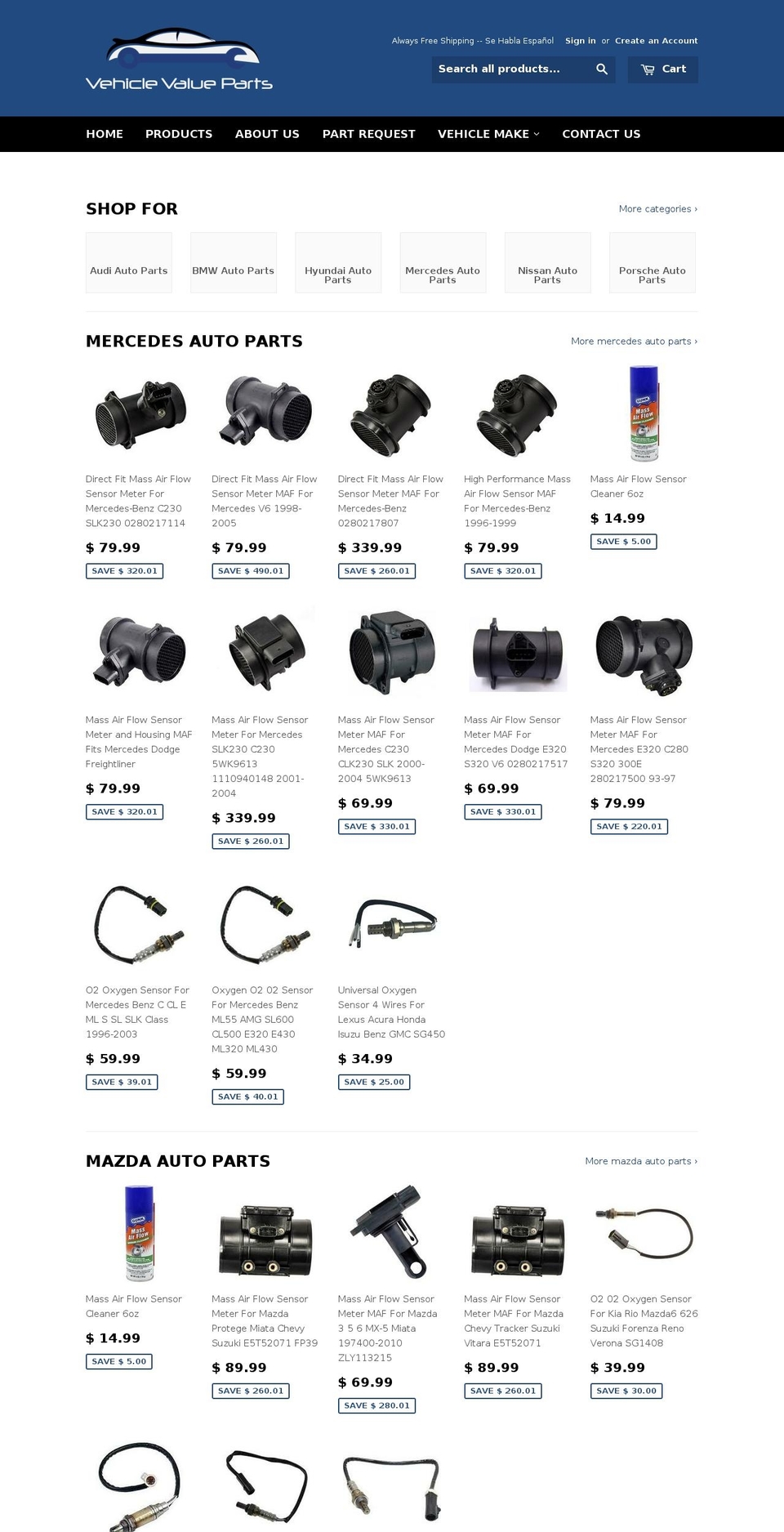 vehiclevalueparts.com shopify website screenshot