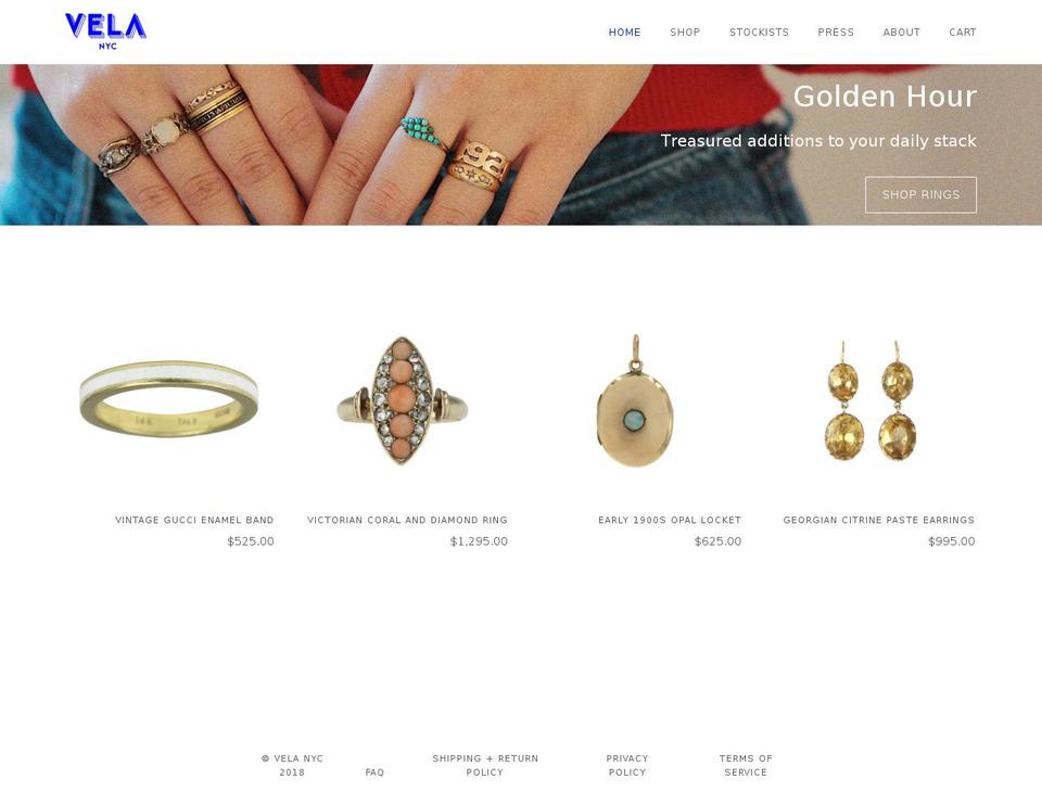 vela-nyc.com shopify website screenshot