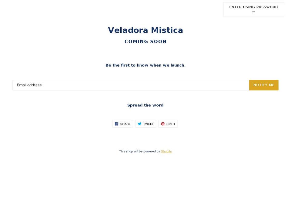 veladoramistica.com — Shopify storefront screenshot
