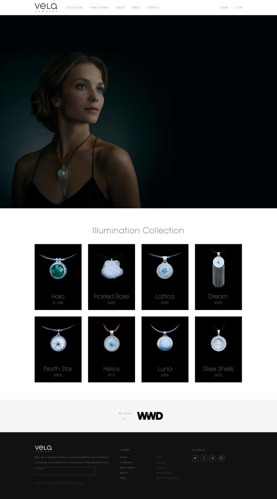 velajewelry.com shopify website screenshot