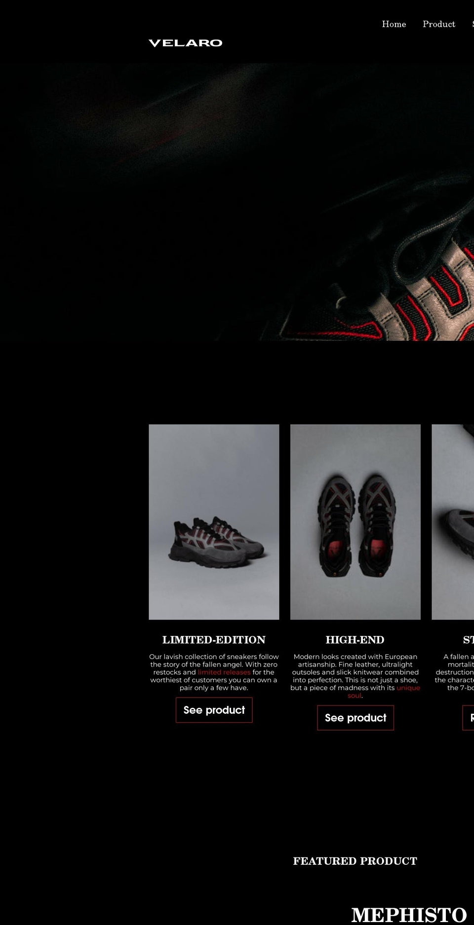 velaroshoes.com shopify website screenshot