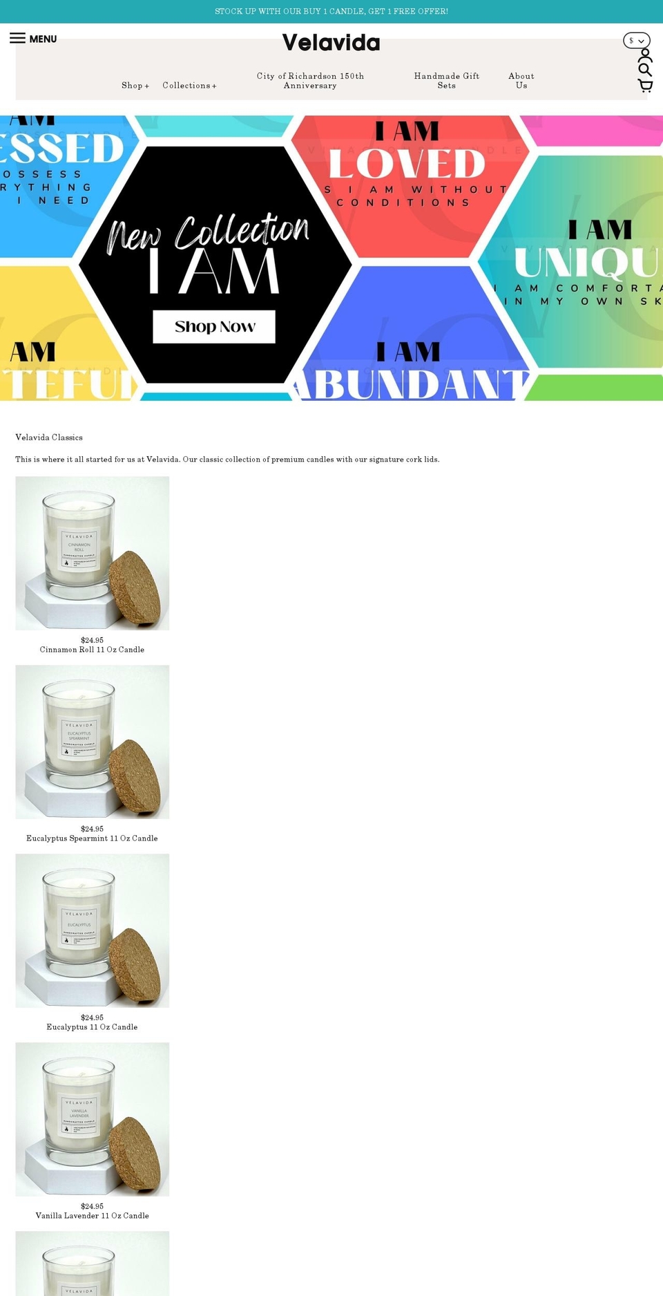 velavidacandle.com shopify website screenshot