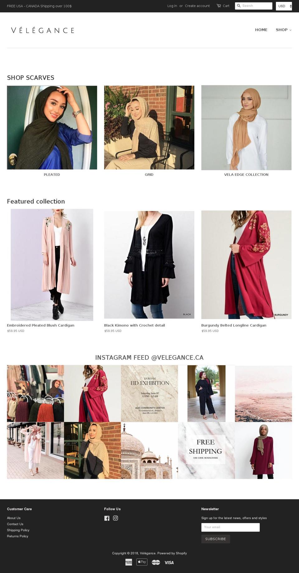 velegance.ca shopify website screenshot