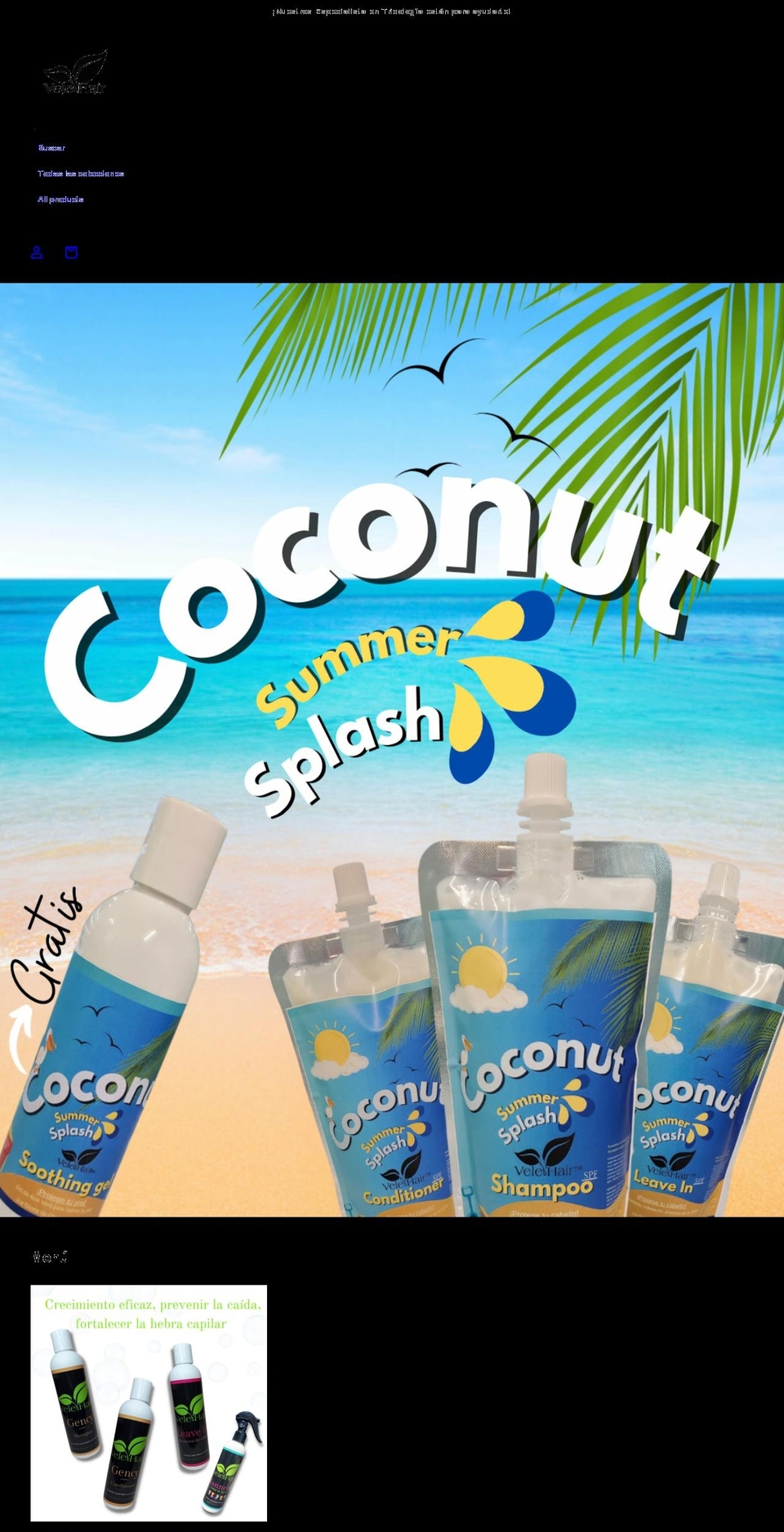 velehair.com shopify website screenshot