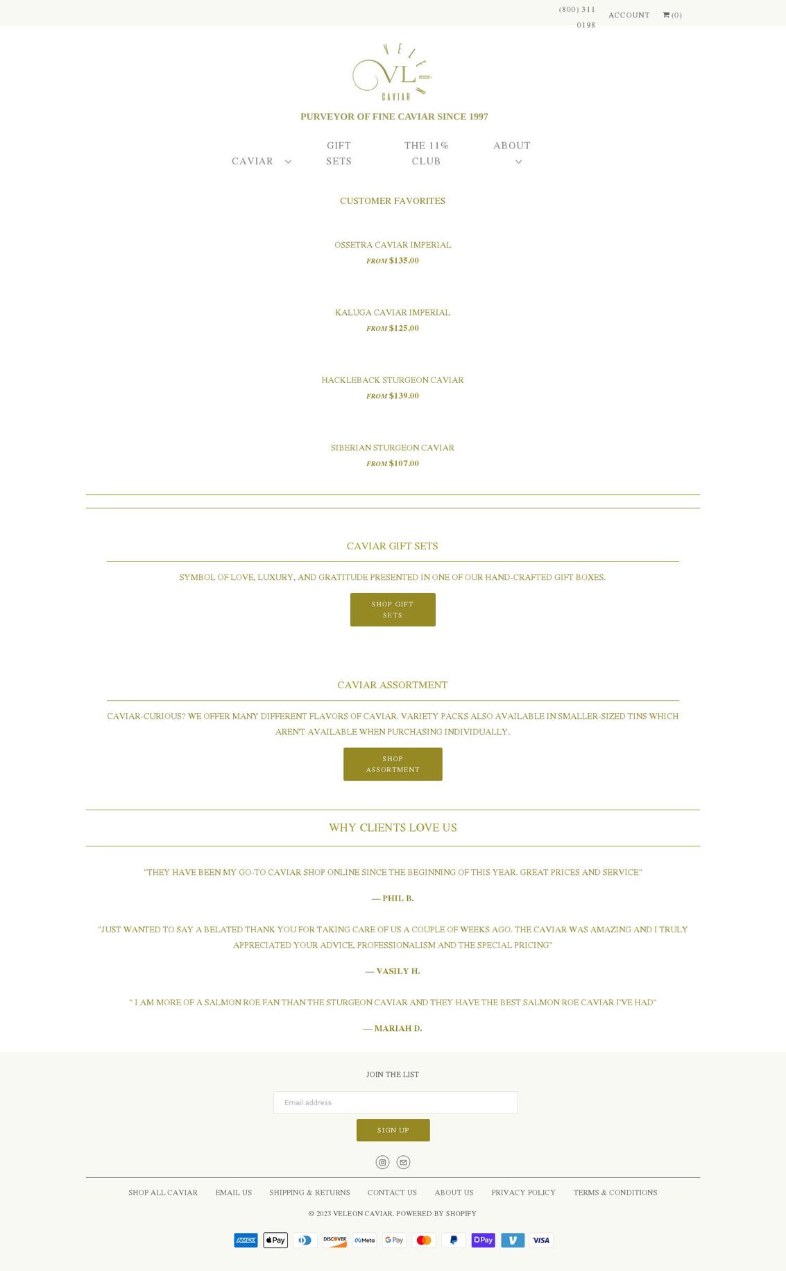 veleoncaviar.com — Shopify storefront screenshot