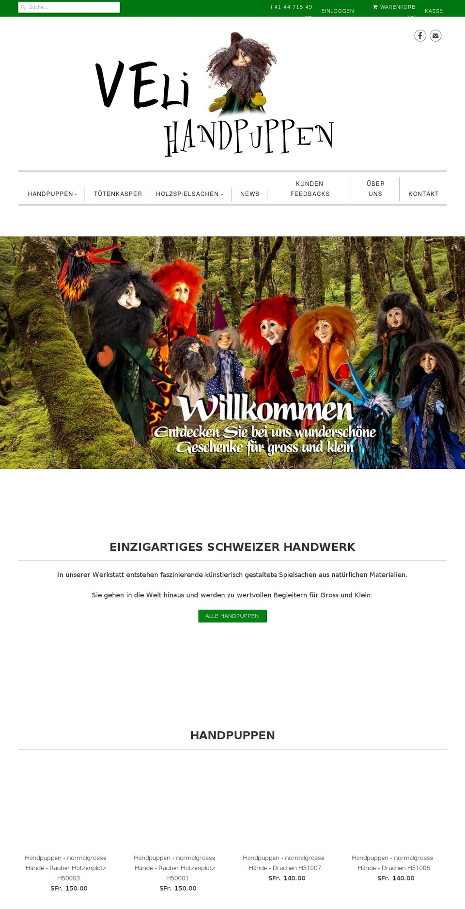 veli-handpuppen.com shopify website screenshot