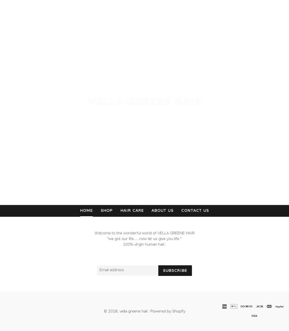 vellagreenehair.com shopify website screenshot