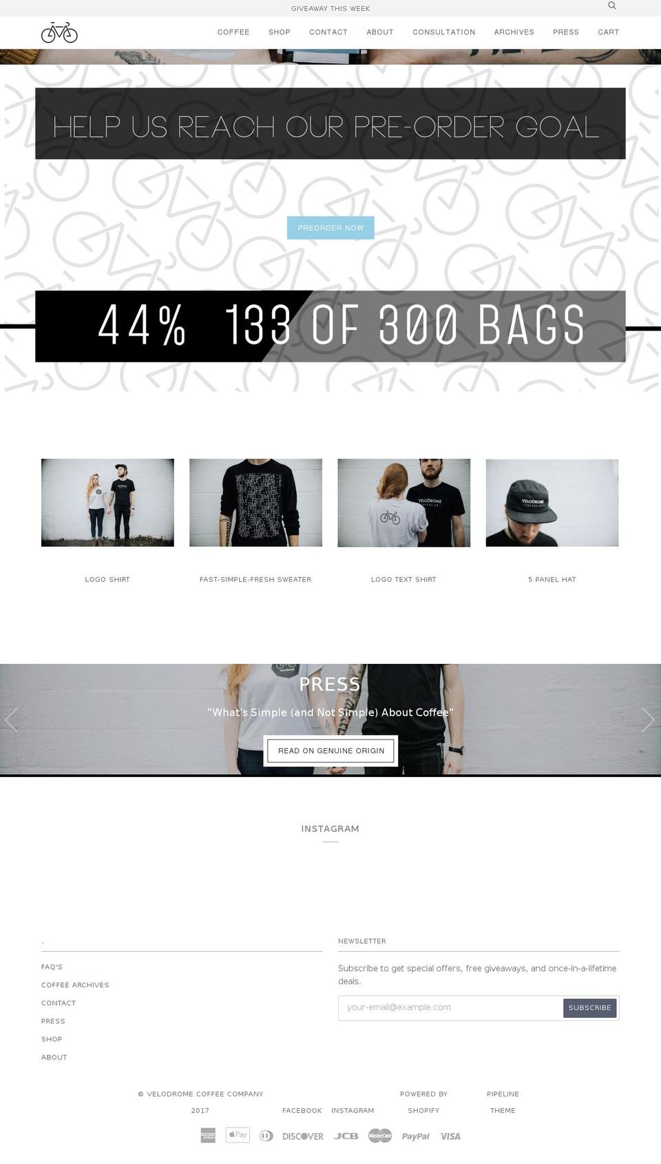 velodromecoffeecompany.com shopify website screenshot