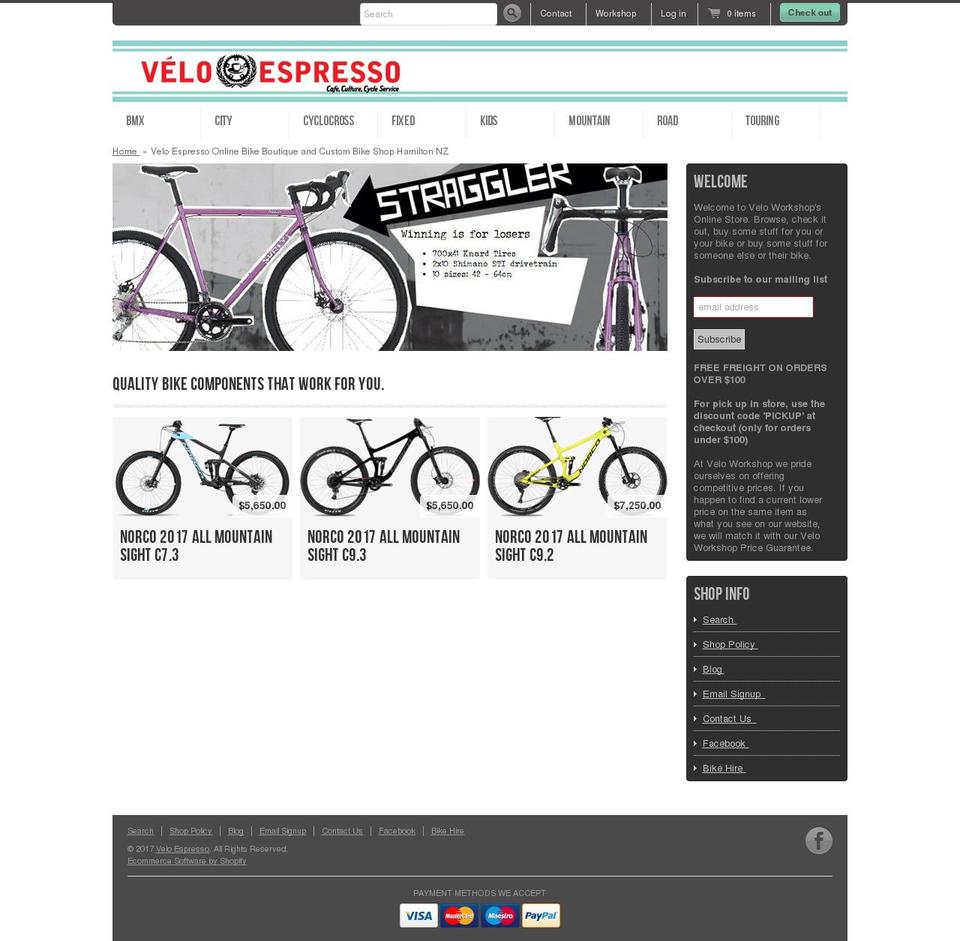 veloespresso.co.nz shopify website screenshot