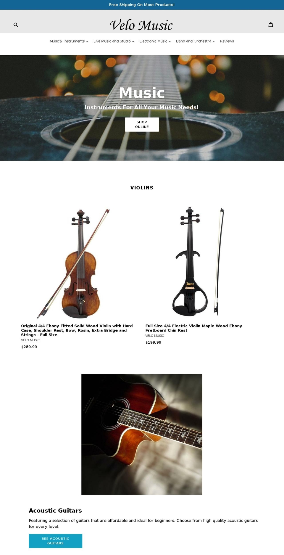 velomusic.com — Shopify storefront screenshot