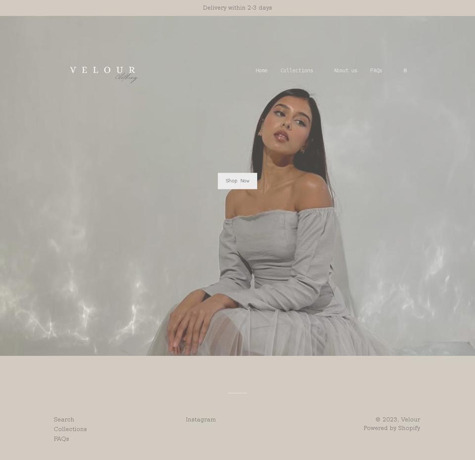 velourclothing.com shopify website screenshot