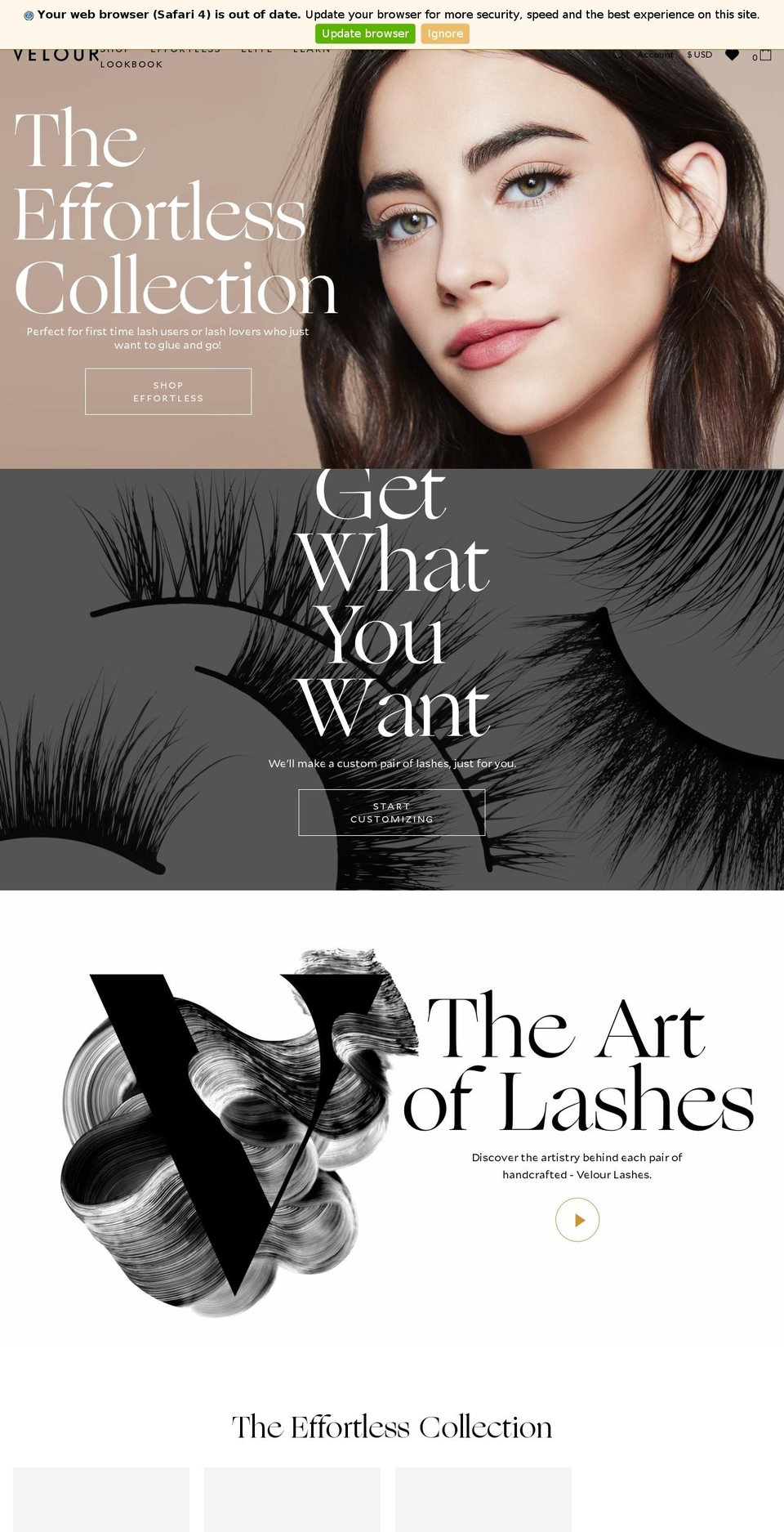 velourlashescosmetics.com shopify website screenshot