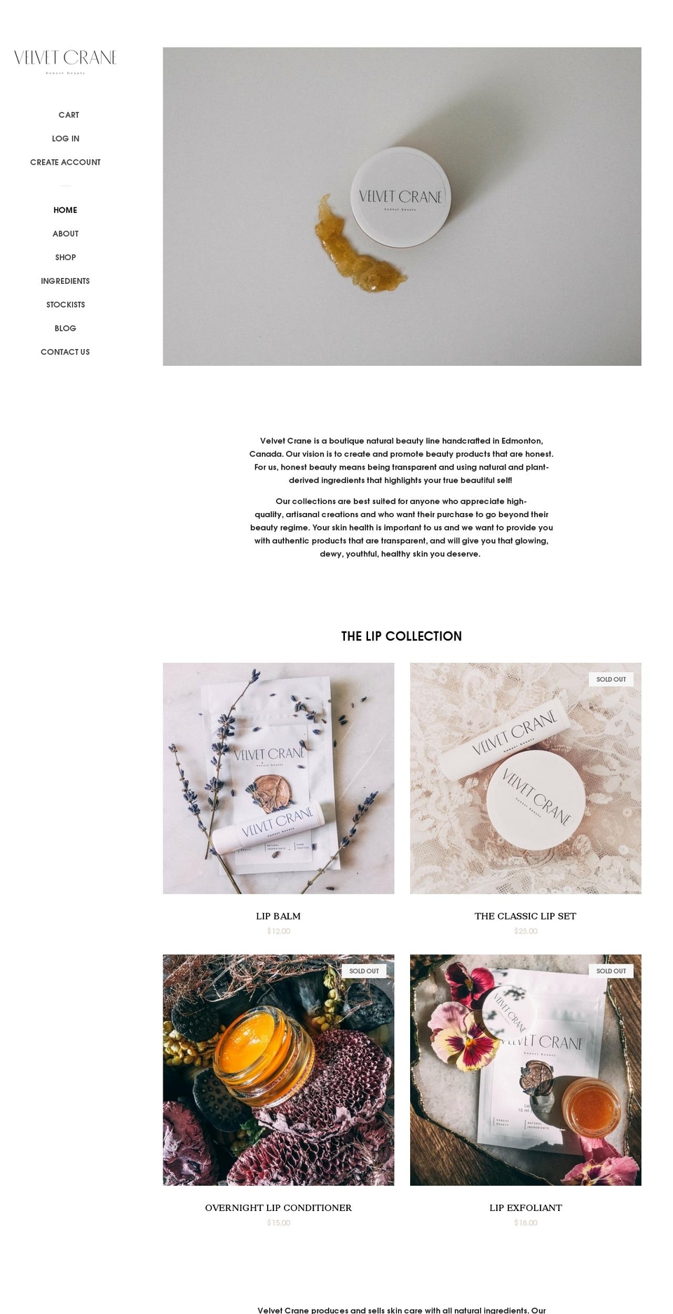 velvetcrane.com shopify website screenshot