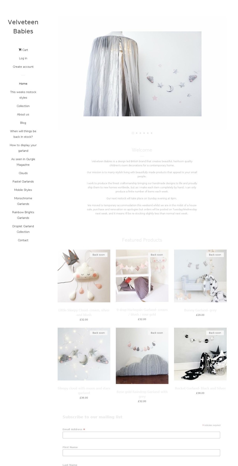 velveteenbabies.co.uk shopify website screenshot