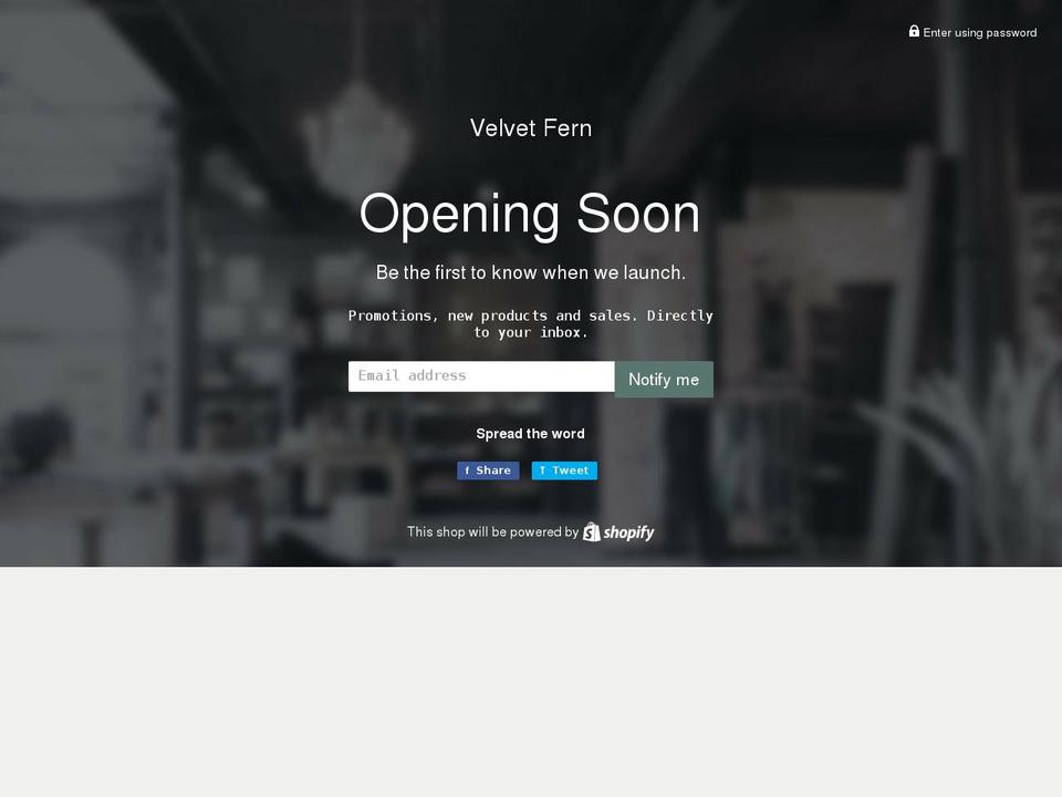 velvetfernhome.com shopify website screenshot