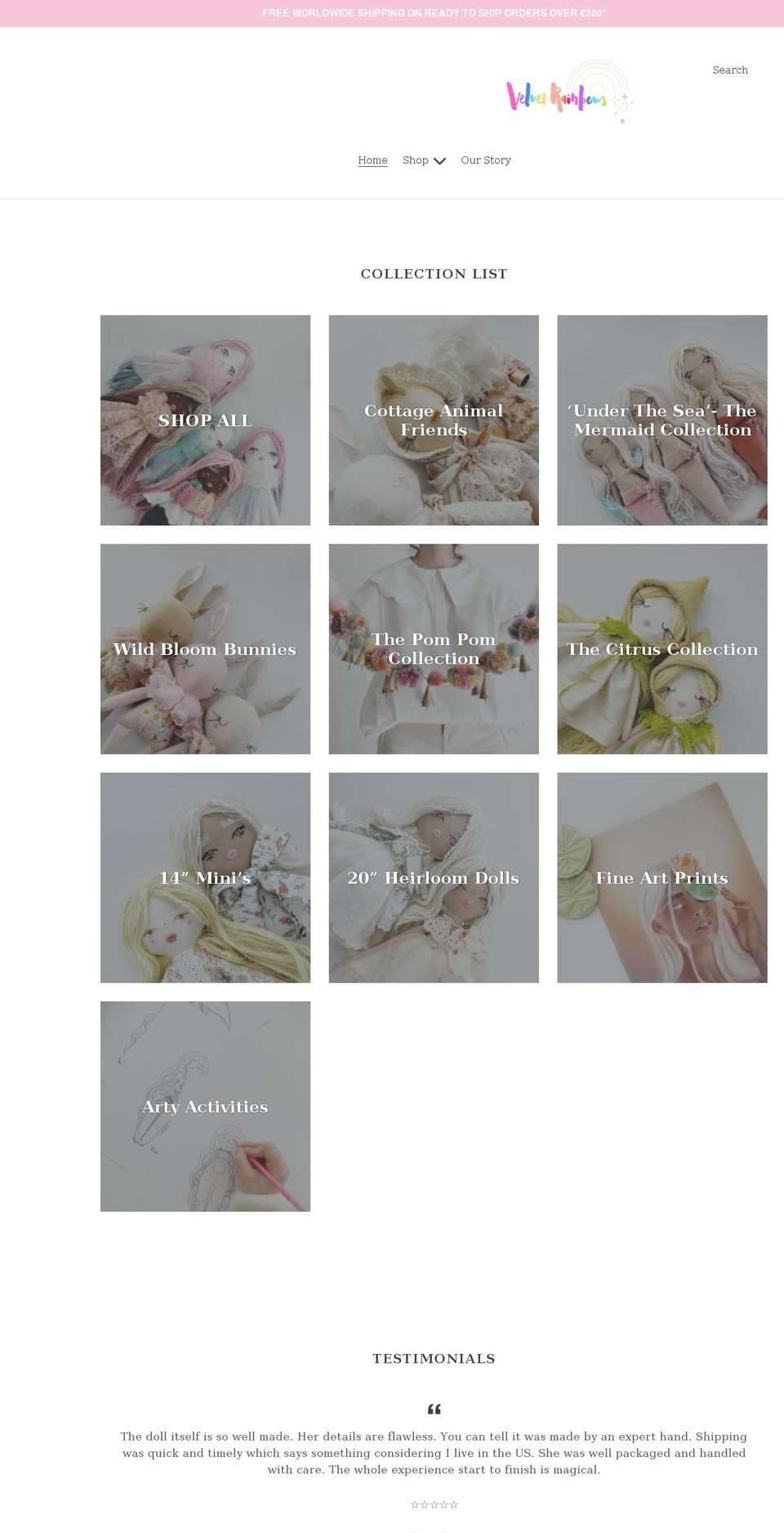 velvetrainbows.com shopify website screenshot