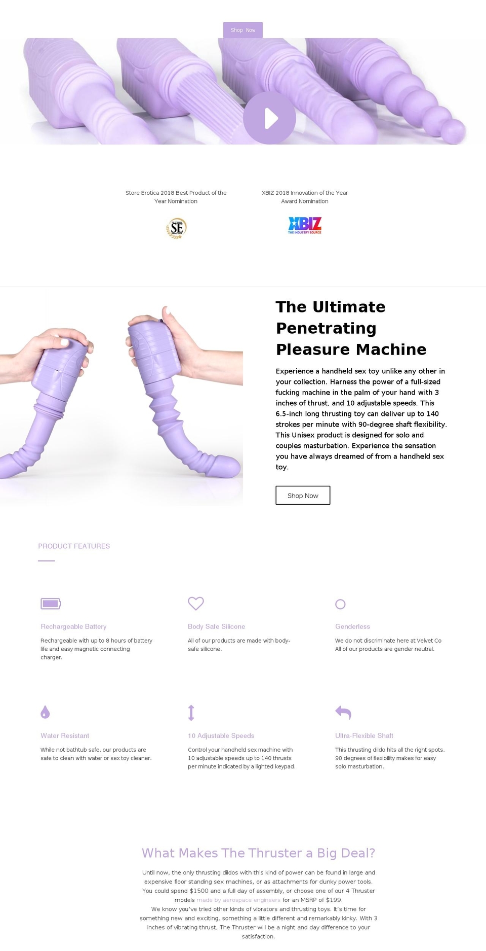 velvetthruster.com — Shopify storefront screenshot