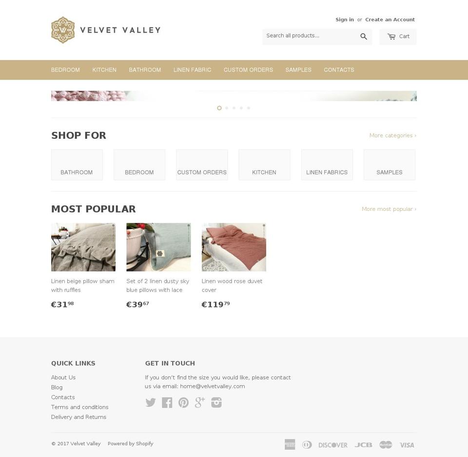 velvetvalley.com shopify website screenshot