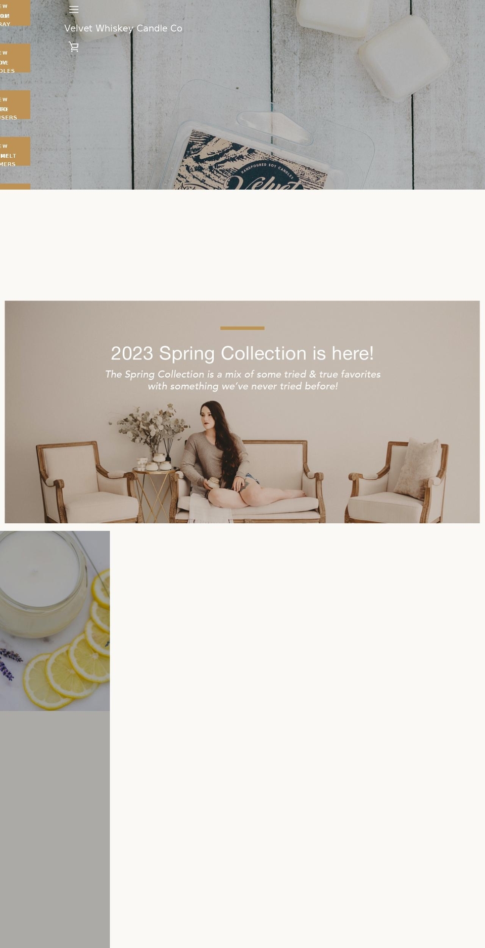 velvetwhiskeycandle.com shopify website screenshot