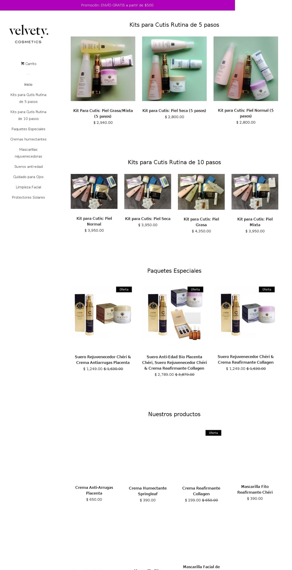 velvetycosmetics.com — Shopify storefront screenshot