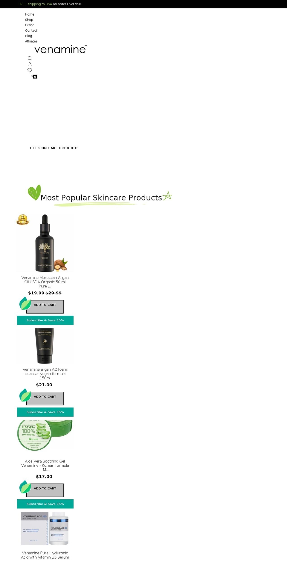 venamine.com shopify website screenshot