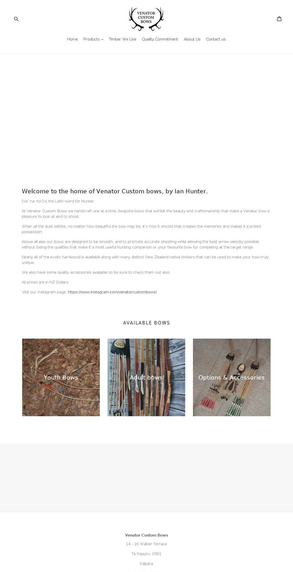 venatorcustombows.com — Shopify storefront screenshot