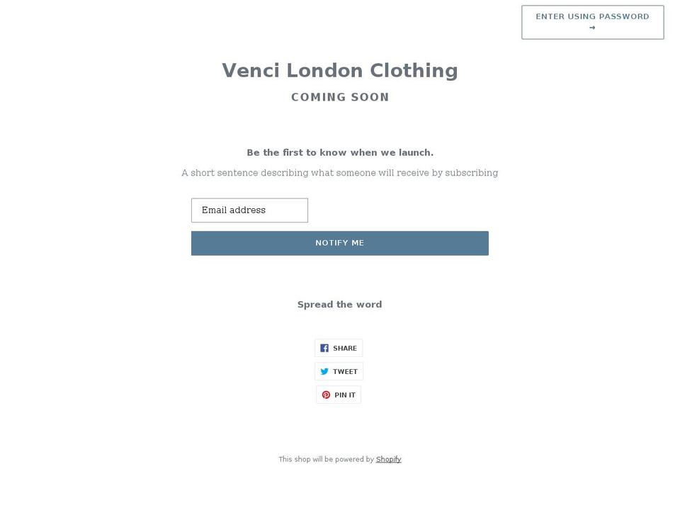venciclothing.co.uk shopify website screenshot