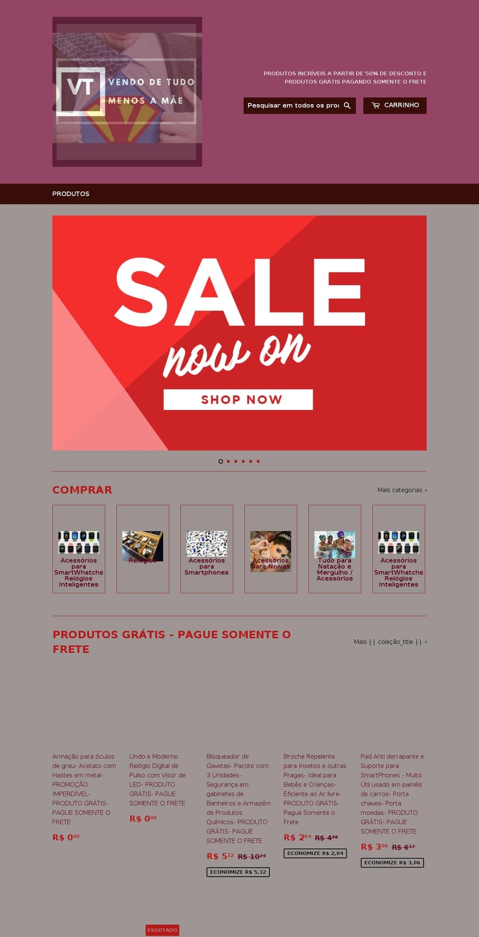 vendodetudomenosamae.com — Shopify storefront screenshot
