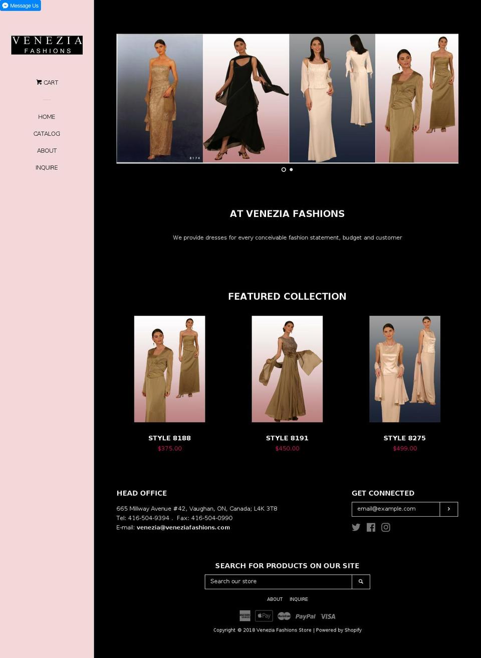 veneziafashions.style shopify website screenshot