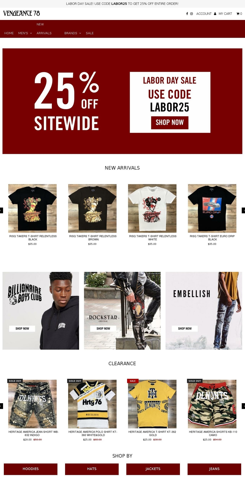 vengeance78.com shopify website screenshot