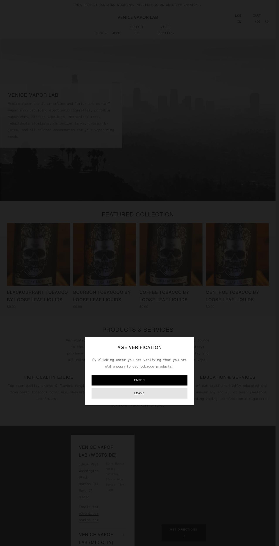 venicevaporlab.com shopify website screenshot
