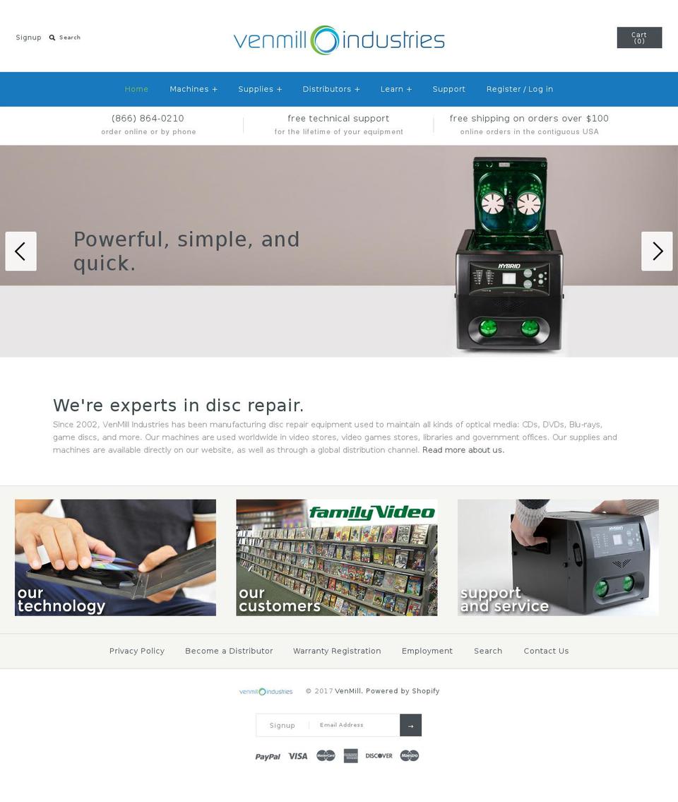 venmill.com shopify website screenshot