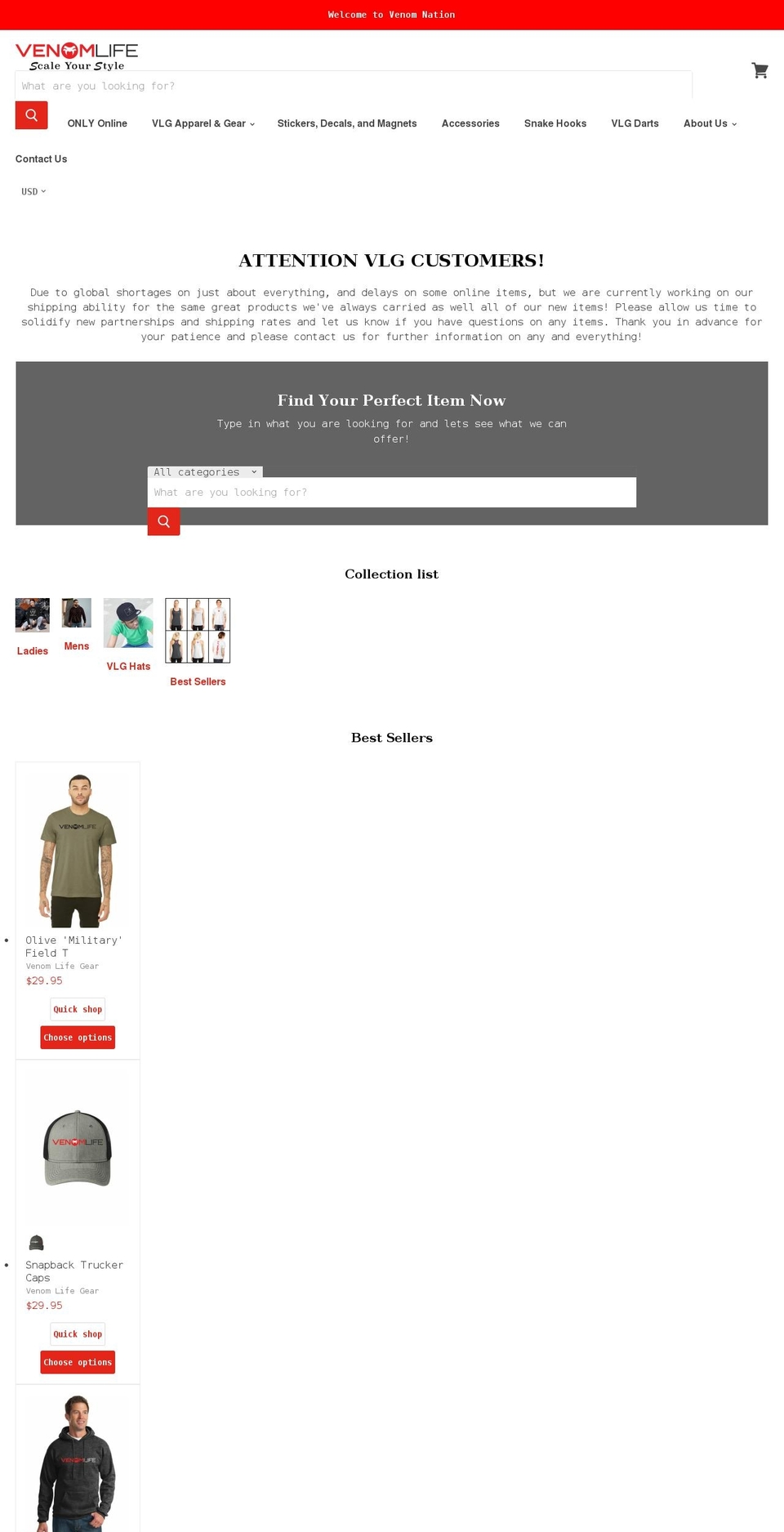 venomlifegear.com shopify website screenshot