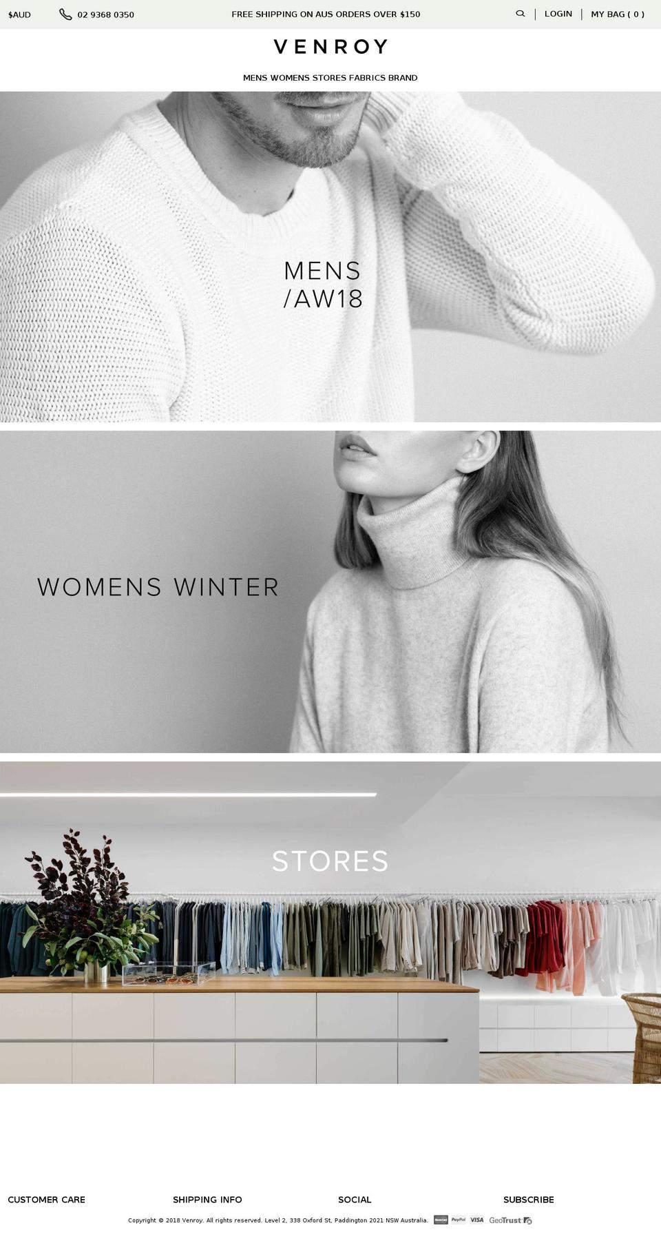 [LIVE] Venroy Shopify theme site example venroy.com.au