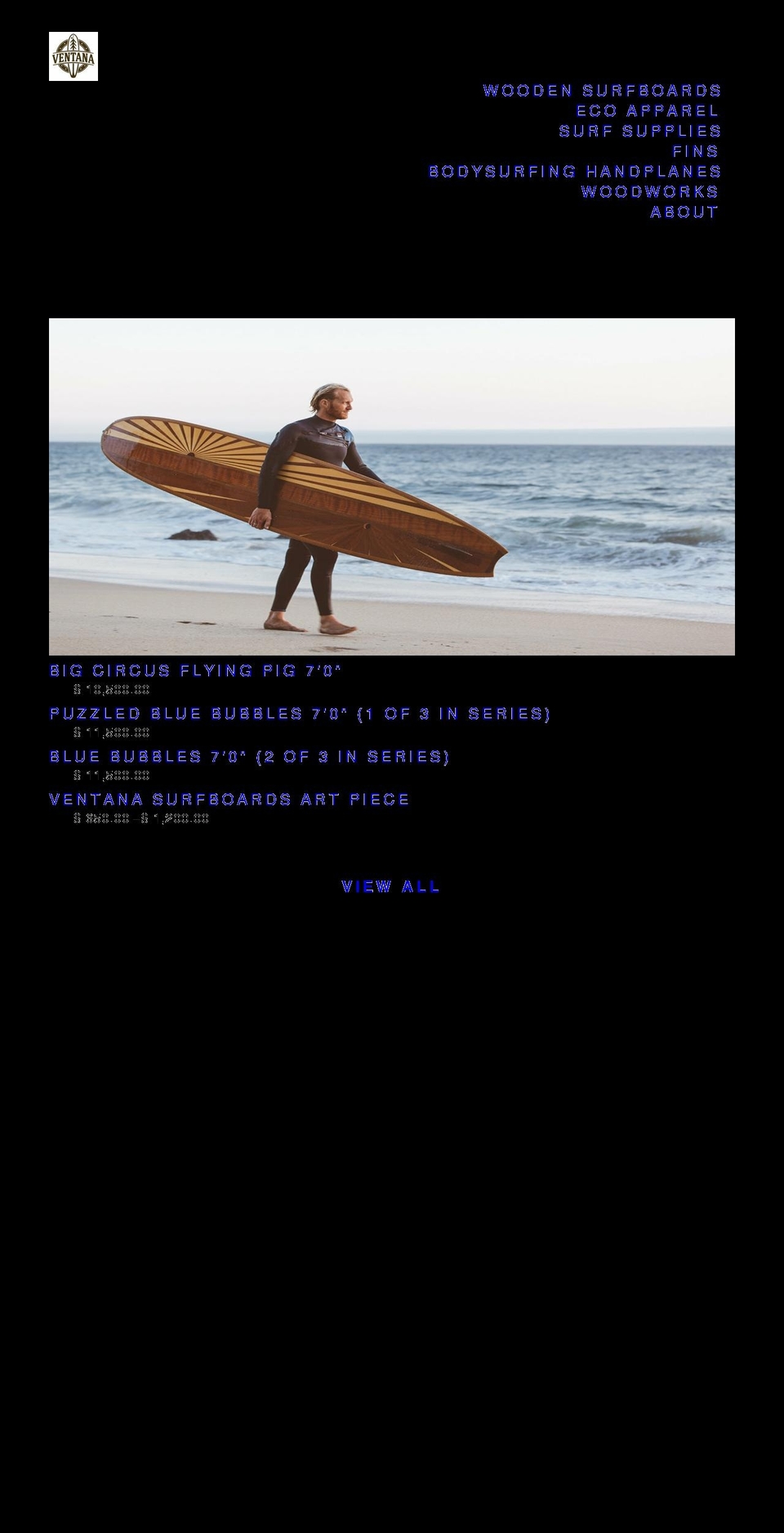 ventana-surfboards.myshopify.com shopify website screenshot