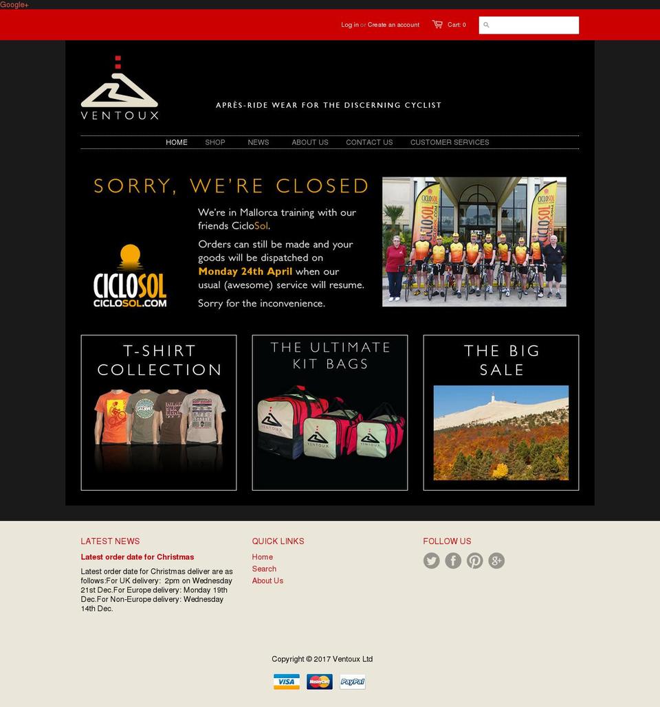 ventoux-bags.com shopify website screenshot